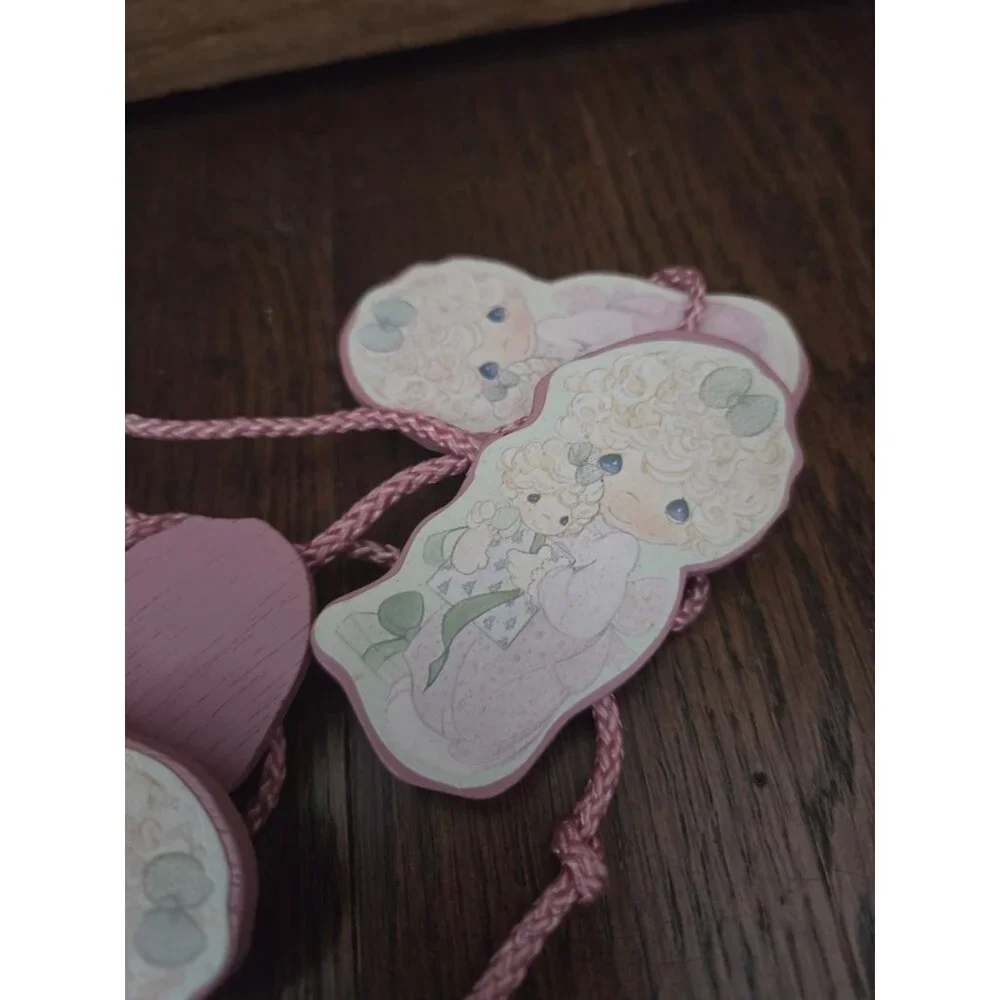 Vtg Precious Moments 1989 Trim A Tree 8' Pink Wood Doll Garland Christmas